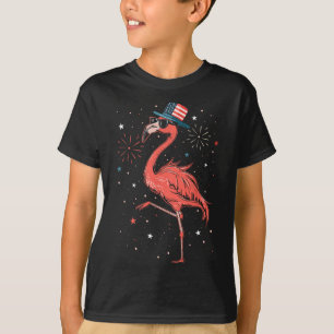 Patriotic American Flamingo Dancing Usa Flag 4th O T-Shirt