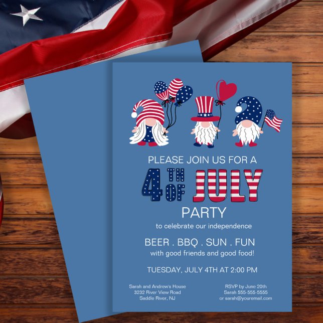 Patriotic American Gnomes Party 4th Of July Invitation (Creator Uploaded)