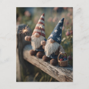 Patriotic American Gnomes with Sparklers  Holiday Postcard