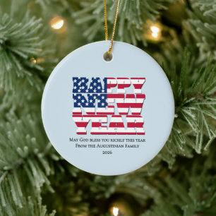Patriotic American HAPPY NEW YEAR 2026 Ceramic Tree Decoration