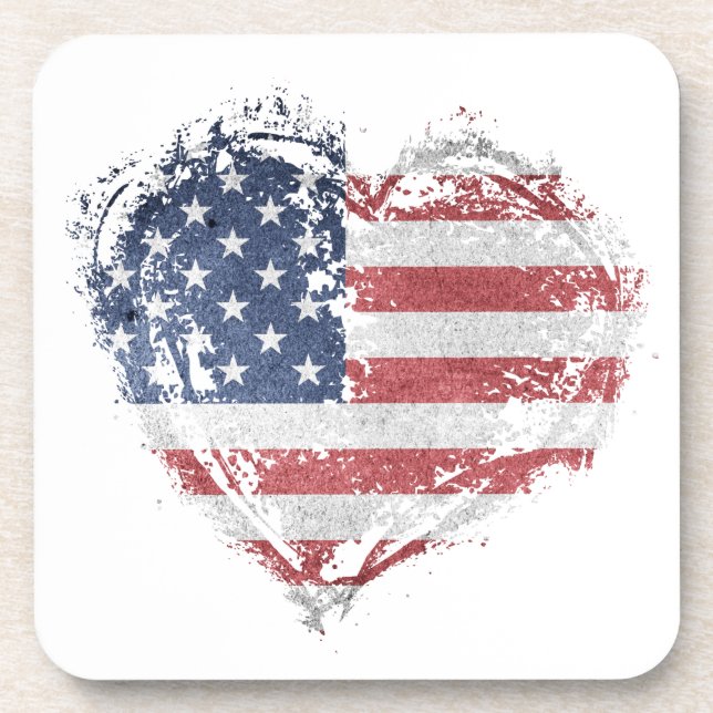 Patriotic American Heart in Grunge Coaster (Front)