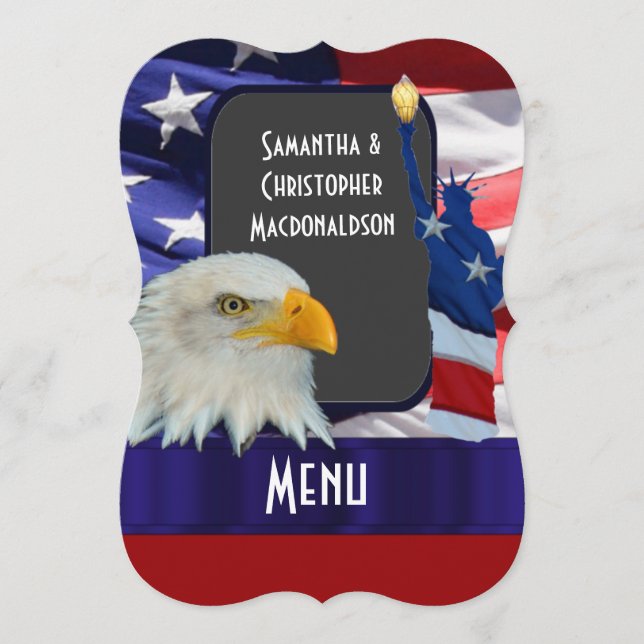 Patriotic American icon wedding menu (Front)