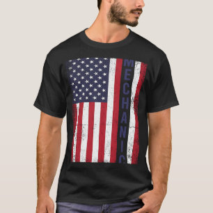 Patriotic American Mechanic Vintage USA Flag Meric T-Shirt