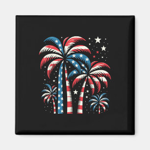 Patriotic American Palm Trees Summer Usa Flag 4th  Magnet