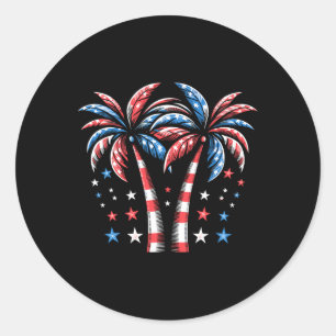 Patriotic American Palm Trees Usa Flag Summer 4th Classic Round Sticker
