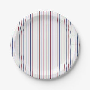 Patriotic American Red White and Blue Pinstripe Paper Plate