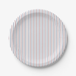 Patriotic American Red White and Blue Pinstripe Paper Plate