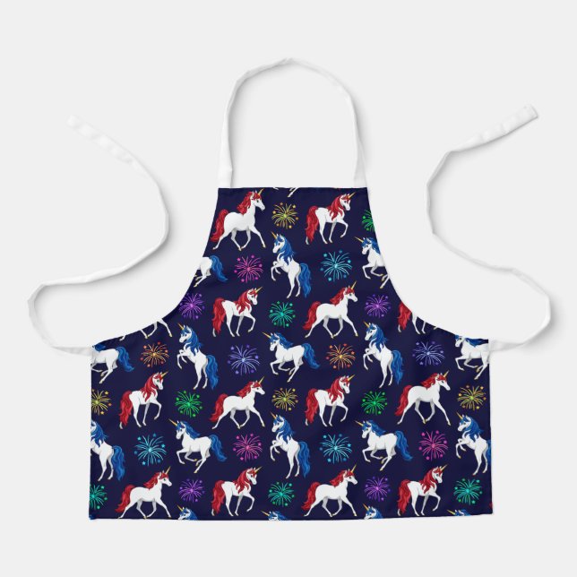 Patriotic American Red White Blue Unicorns Apron (Front)
