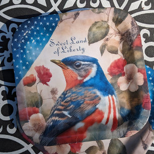 Patriotic American Robin Vintage 4th of July Party Paper Plate