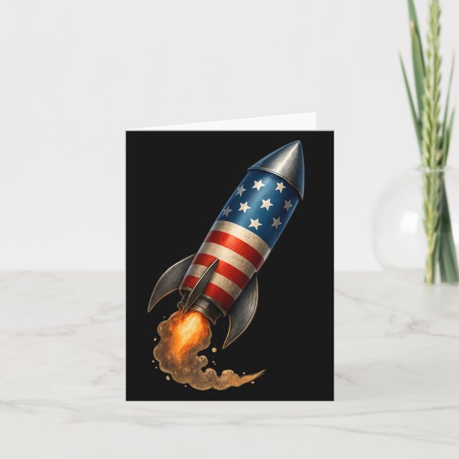 Patriotic American Rocket 4th of July Independence Card (Front)