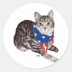 Patriotic American Shorthair Tabby Cat Classic Round Sticker
