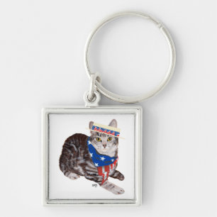 Patriotic American Shorthair Tabby Cat Key Ring