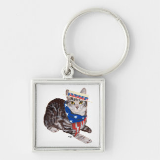 Patriotic American Shorthair Tabby Cat Key Ring
