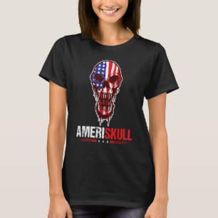 Patriotic American Skull 4th Of July Ameriskull Us T-Shirt