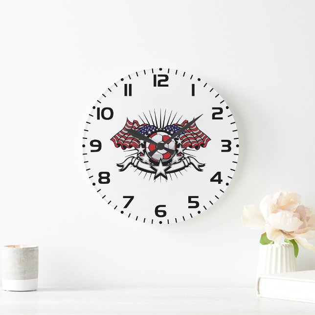 Patriotic American Soccer Design USA Flag Football Large Clock (Creator Uploaded)