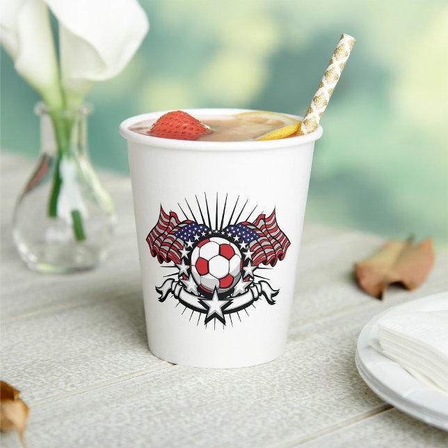Patriotic American Soccer Design USA Flag Football Paper Cups (Creator Uploaded)