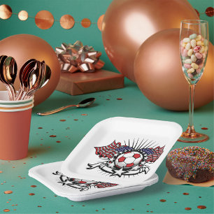 Patriotic American Soccer Design USA Flag Football Paper Plate