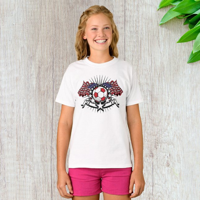 Patriotic American Soccer Design USA Flag Football T-Shirt (Creator Uploaded)