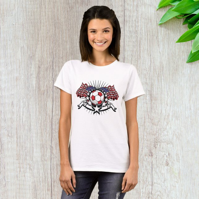 Patriotic American Soccer Design USA Flag Football T-Shirt (Creator Uploaded)