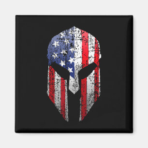 Patriotic American Spartan Warrior Usa Flag Helmet Magnet