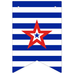 Patriotic American Star on Blue and White Stripes Bunting