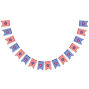 Patriotic American Star on Bold and White Stripes Bunting