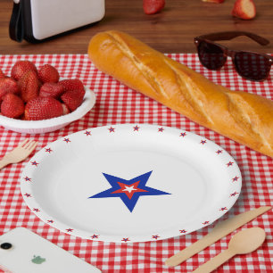 Patriotic American Stars on White Paper Plate