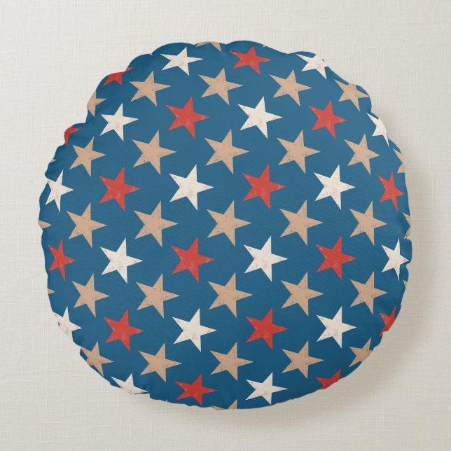 Patriotic American Stars pattern Round Cushion (Front)