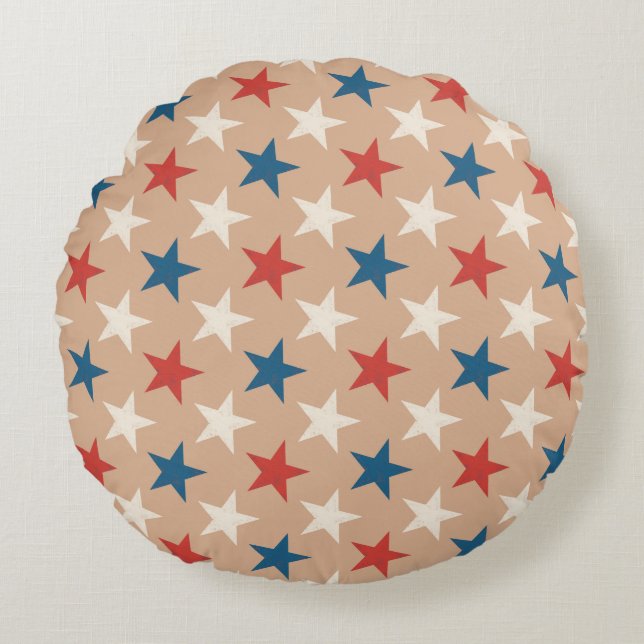 Patriotic American Stars pattern Round Cushion (Front)