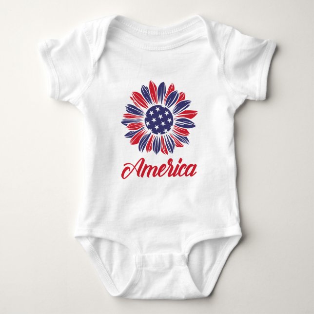 Patriotic American Sunflower   Baby Bodysuit (Front)