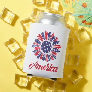 Patriotic American Sunflower Can Cooler