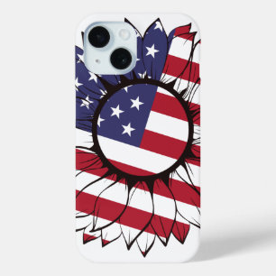 Patriotic American Sunflower iPhone 15 Case