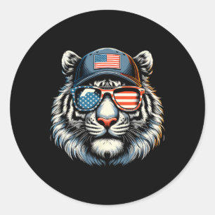 Patriotic American Sungles Tiger Shades 4th Of Jul Classic Round Sticker