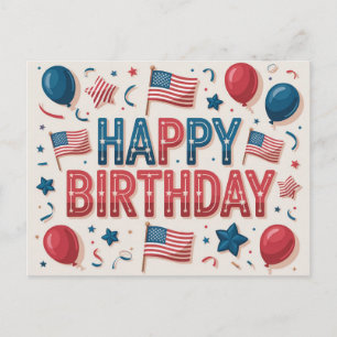 Patriotic American Themed Happy Birthday Greeting Postcard