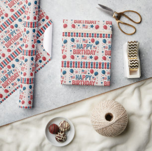 Patriotic American Themed Happy Birthday Greeting Wrapping Paper