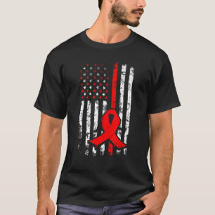 Patriotic American  Us Flag Red Ribbon Awareness T-Shirt