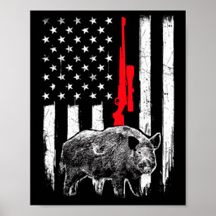 Patriotic American Usa Flag - Boar Hunting Wild Ho Poster
