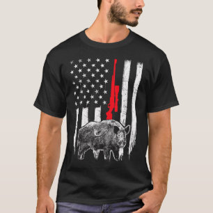 Patriotic American Usa Flag - Boar Hunting Wild Ho T-Shirt
