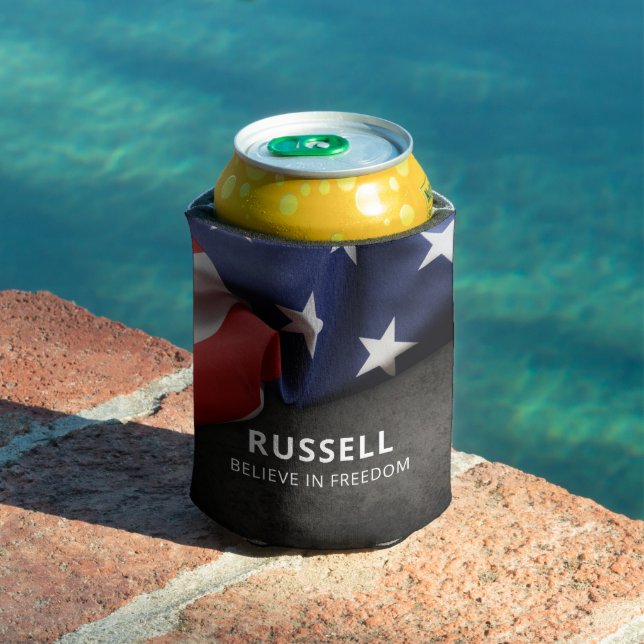 Patriotic American USA Flag Personalised Can Cooler (In Situ Pool)