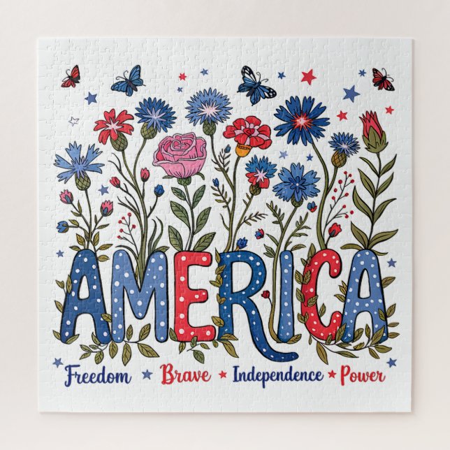 Patriotic American Wildflowers Fourth of July USA Jigsaw Puzzle (Vertical)
