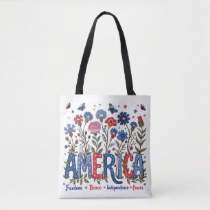 Patriotic American Wildflowers Fourth of July USA Tote Bag