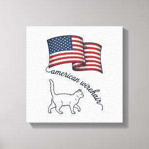 Patriotic American Wirehair Cat Vintage Design_1 Canvas Print