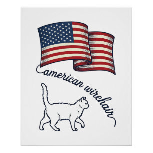 Patriotic American Wirehair Cat Vintage Design_1 Poster