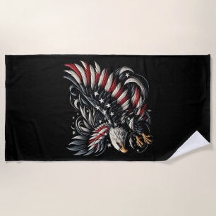 Patriotic American With Eagle And USA Flag Beach Towel