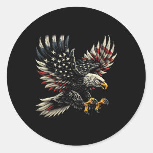 Patriotic American With Eagle And Usa Flag  Classic Round Sticker