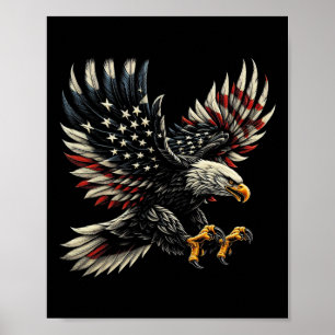Patriotic American With Eagle And Usa Flag  Poster