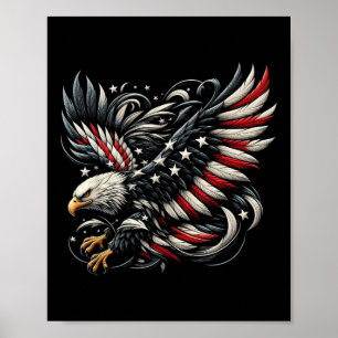 Patriotic American With Eagle And USA Flag Poster