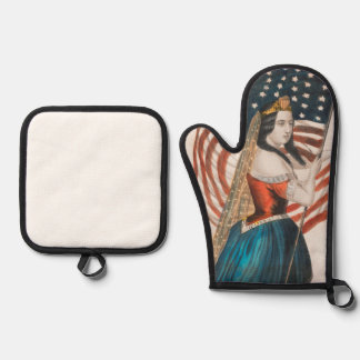 Patriotic American Woman | American Flag | 250 USA Oven Mitt & Pot Holder Set