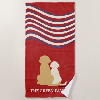Patriotic Americana Golden Retriever Beach Towel
