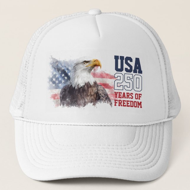 Patriotic America's 250th Anniversary USA Freedom Trucker Hat (Front)